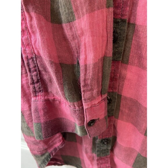 American Eagle Shirt Womens XS Pink Check Cabincore Button Long Sleeved - Picture 7 of 8
